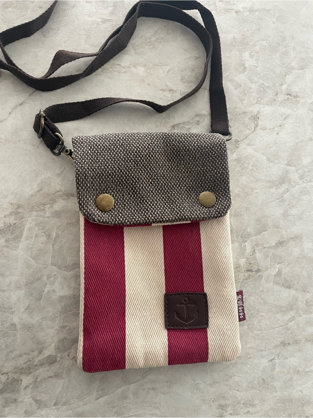 Striped Mini Crossbody Phone Bag - Red & Cream